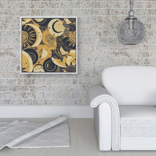 Warren Reed Blue Gold Moon and Sun Framed Canvas