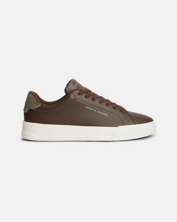 Tommy Hilfiger Court Leather Detail Mens Trainer - Cocoa/Platinum Olive