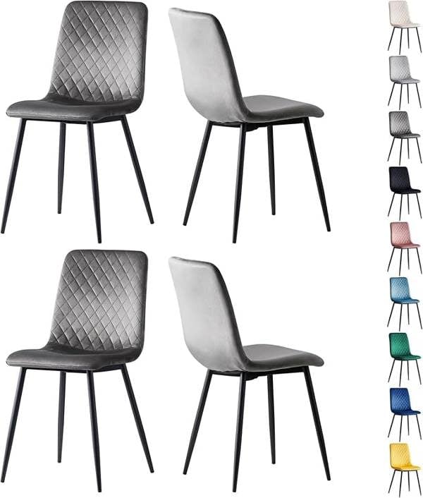 Set of 4 Velvet Fabric Dining chairs Lexi