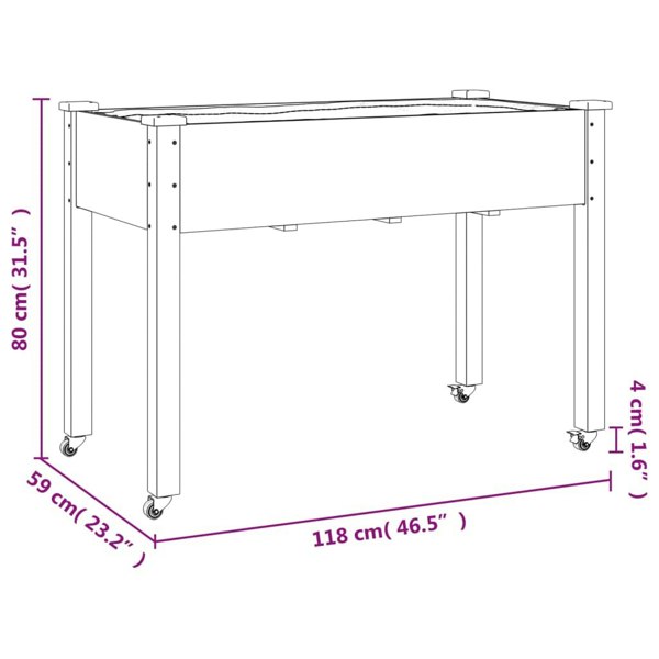Berkfield Wheeled Planter with Liner Grey 118x59x80 cm Solid Wood Fir