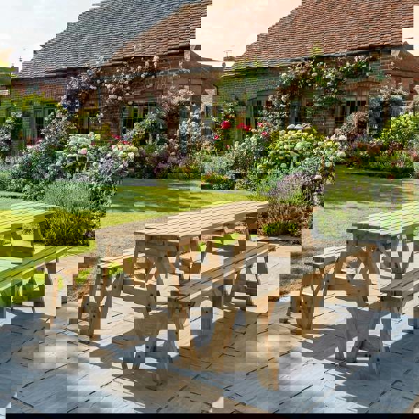 Arbor Garden Solutions Victoria Picnic Table and Benches Set - Rustic Finish