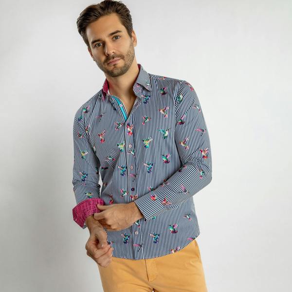 HUMMINGBIRD STRIPED PRINT SHIRT – Premium Men's Patterned Shirt by Claudio Lugli | Bold Design, Tailored Fit, Best Printed Shirts