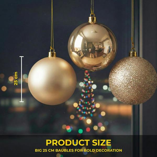 25cm Cream Glitter Christmas Bauble for Tree and Home Seasonal Decoration image 3