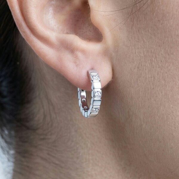 Uchi & Soto Shikaku Stone Silver Huggie Hoop Earrings