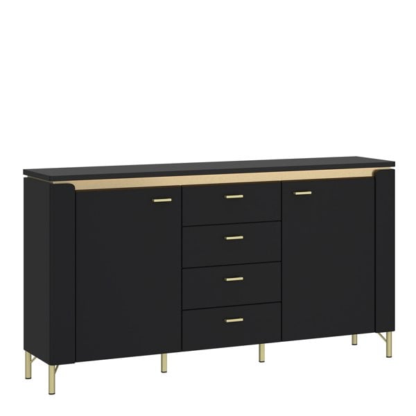 Furniture To Go Genoa Sideboard 2 Door 4 Drawer in Black Matt/Gold