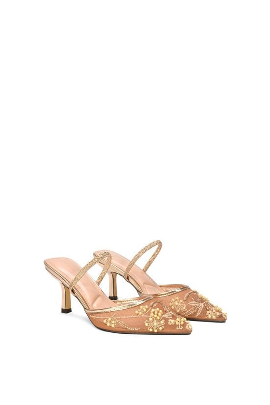 XY LONDON Embroidered Slingback Mesh Court Shoes