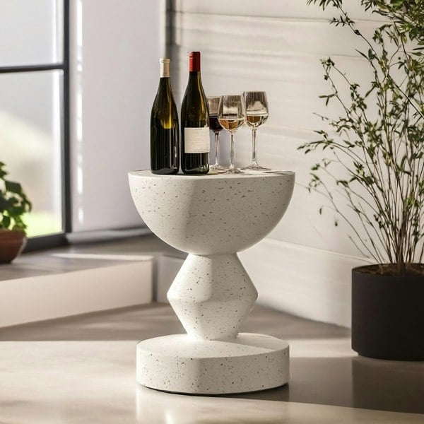 Rafaelo Mobilia Industrial Round Concrete Indoor Outdoor Side Table Nordic White