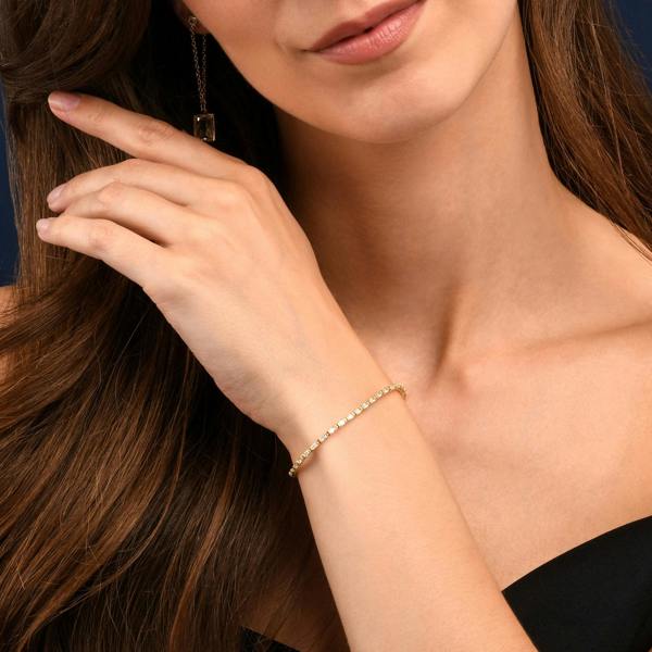namana Gold Plated Sterling Silver Tennis Bracelet With Baguette-Cut Stones for Women