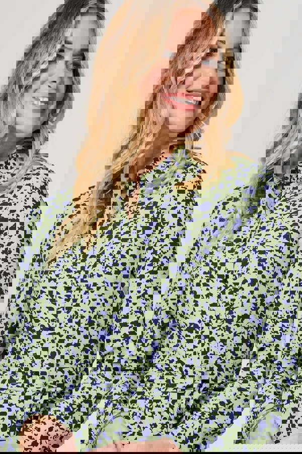 Green | Printed Long Sleeve Midi Shirt Dress
