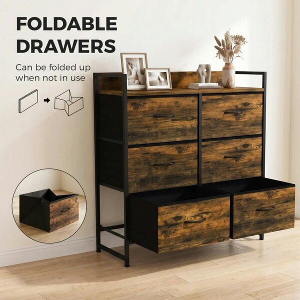 Rustic Chest of Six Fabric Drawers - Rustic Brown