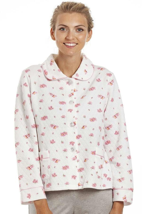 Womens Floral Print Mock Quilt Bed Jacket