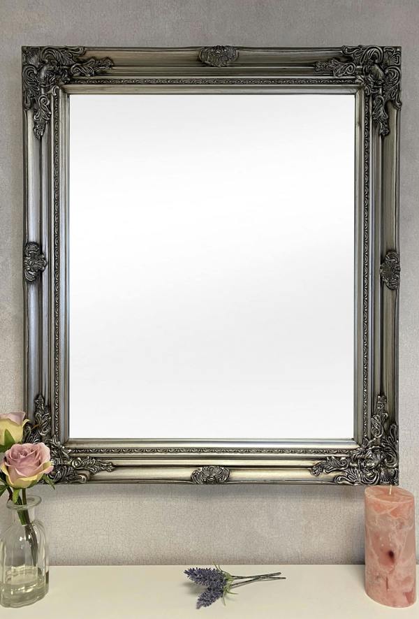 Downton Interiors Antique Silver Wood Frame Wall Mirror 73cm x 63cm