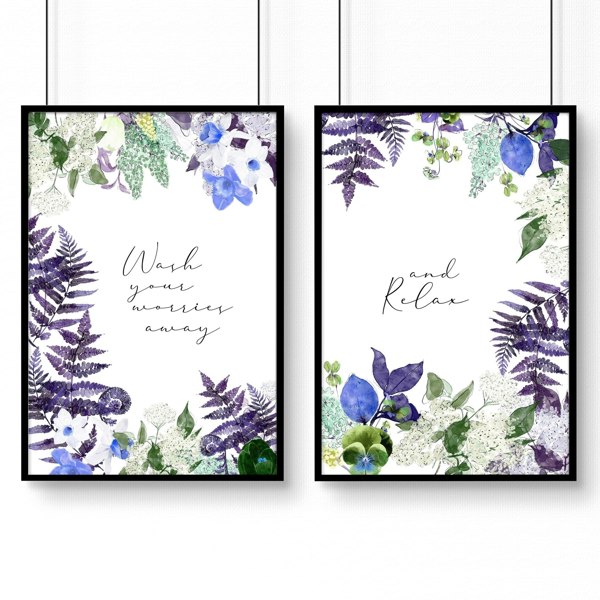 Wall art for bathrooms | set of 2 Floral wall art prints