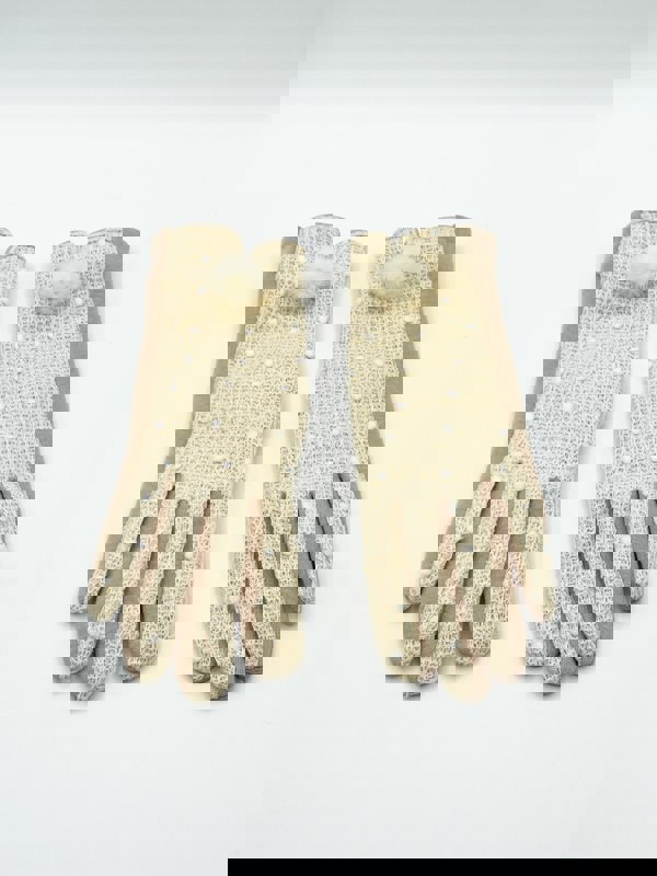 SVNX Beige crochet gloves with Pom Pom