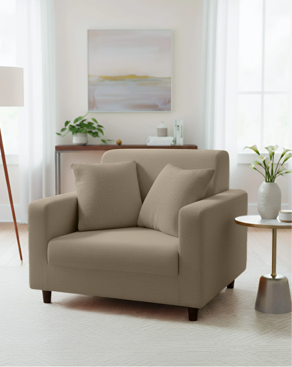 Anyseat 1 Seater Sofa Cover Plain Beige Style and Protection For Living Room Sofa Chair Elastic Stretchable Slipcover