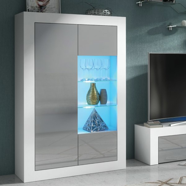 Mex Furniture Elegant 140cm Cabinet Sideboard with Grey High Gloss Doors and Free LED Display