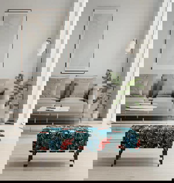 Blue jungle floral footstool pouffe footrest table or coffee table - ISTOOLS