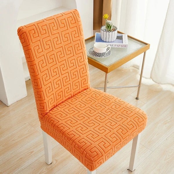 Anyseat Chair Cover Orange Square Geometric Style with Elastic Material for Dining Room Kitchen Wedding Hotel Banquet Restaurant