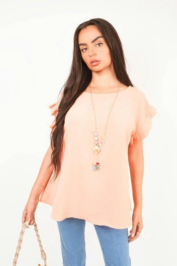 Vera Ruffle Trim Sleeve Top - Coral