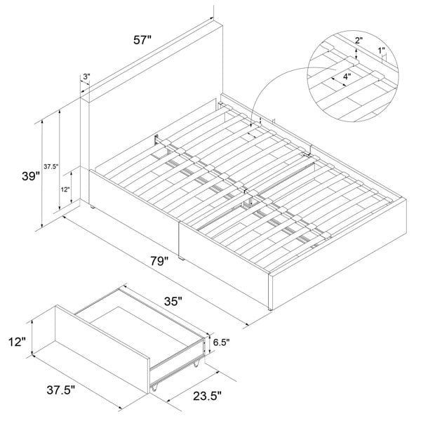 Dorel Home Kelly Bed with Storage Fabric Dark Grey - Double