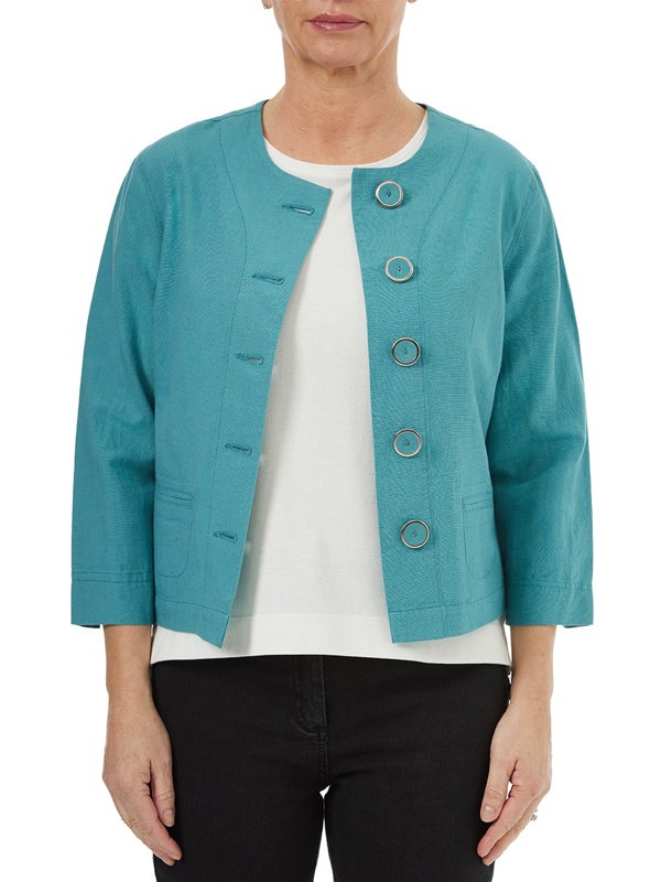 PennyPlain Linen Blend Crop Jacket - Sea Green