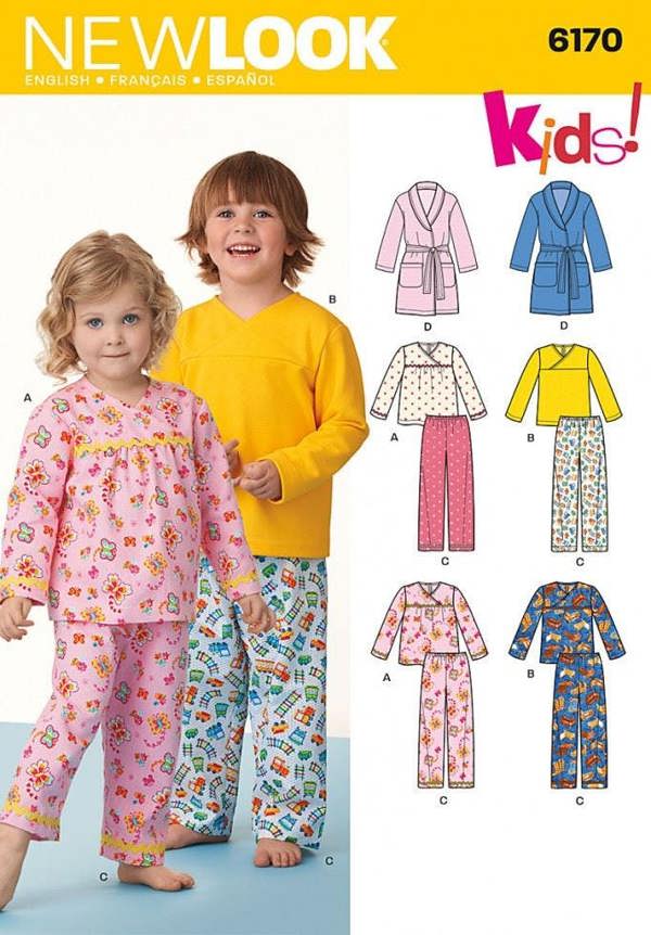 New Look Sewing Pattern 6170, Robes, Trousers, Pyjamas, Tops for Baby, Kids, Ages: 1/2-1-2-3-4-5-6-7-8 - Easy