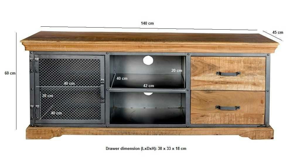Wyld Haus Albatross Mango Wood and Metal TV Media Unit 1 Door 2 Drawers