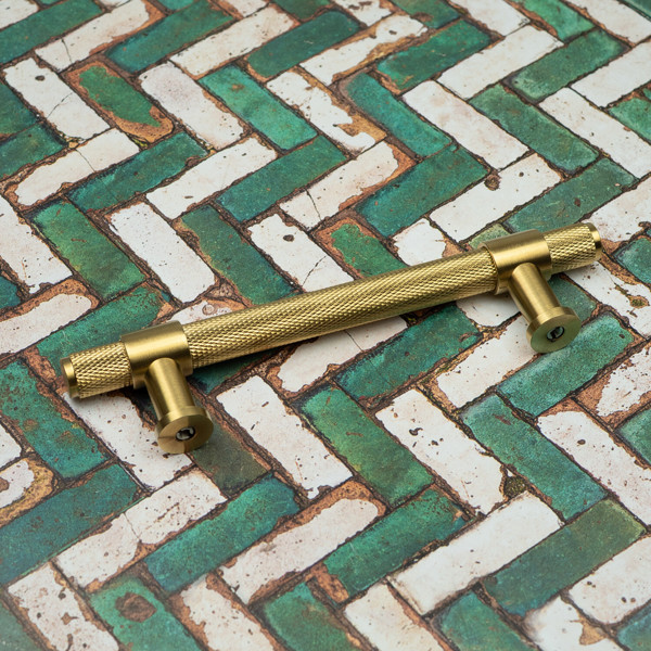 Handle & Home Satin Brass Knurled Handles with Clasp Detailing