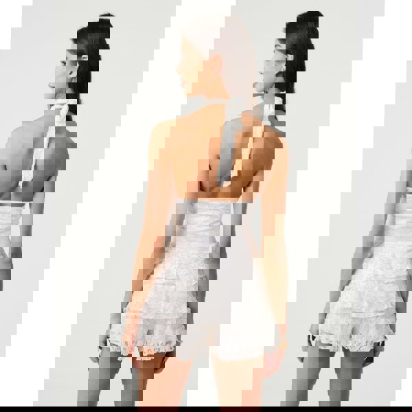 Pink Vanilla Lace Halterneck Tiered Mini Dress With Shorts