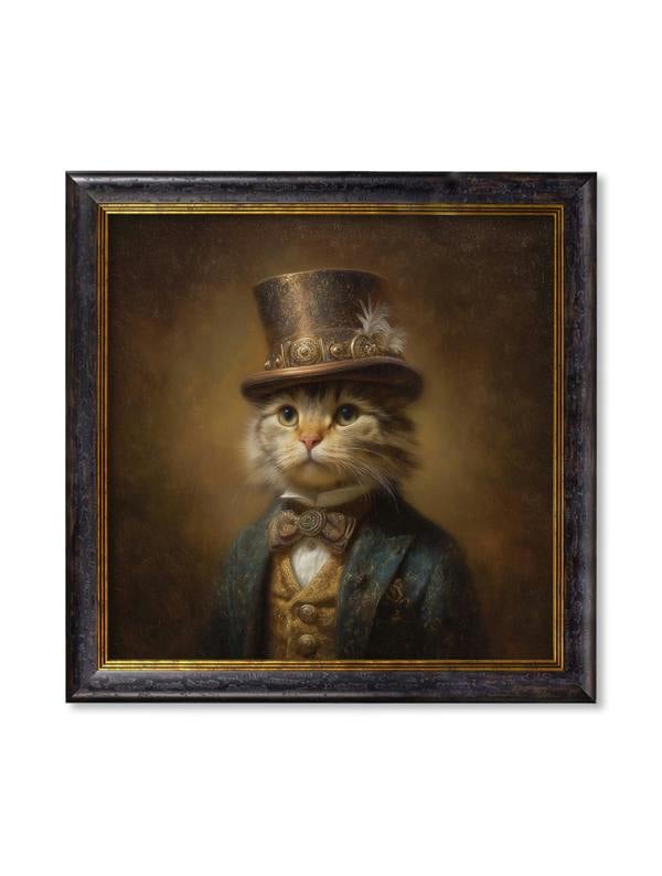 Exceptional Art Lord Whiskerby - Gentleman Tabby Cat Oxford Square Frame
