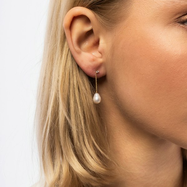 Spero London Diamond Drop Real Pear Single Fine Earring 14ct Solid Gold