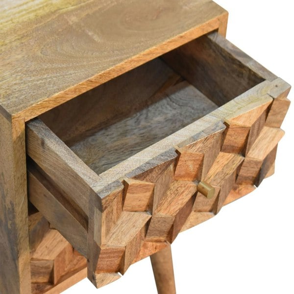 Artisan Furniture Solid Wood Mini Cube Carved 2 Drawer Bedside