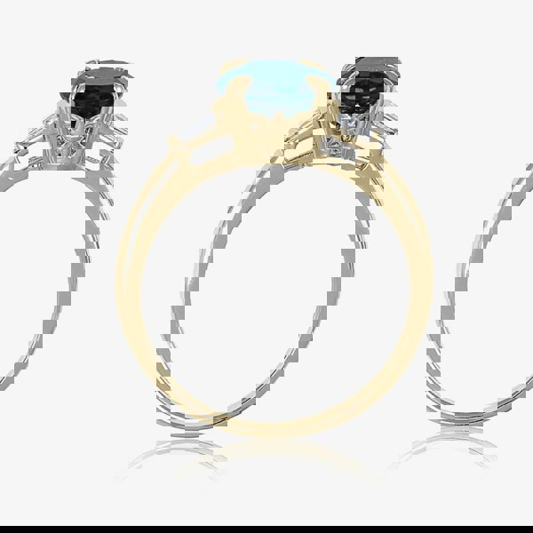 T. H. Baker 9ct Yellow Gold Oval Cut Blue Topaz Diamond Shoulder Ring DOM348