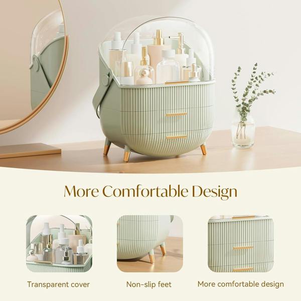 Dyzi Clear Dustproof Makeup Organizer with 2 Drawers and Handle