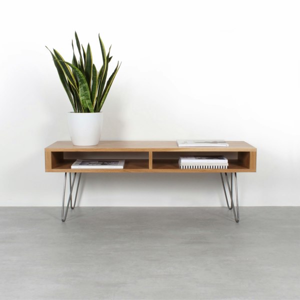 The Urban Editions Darwen Solid Wood TV stand On Mid Century Hairpin Legs