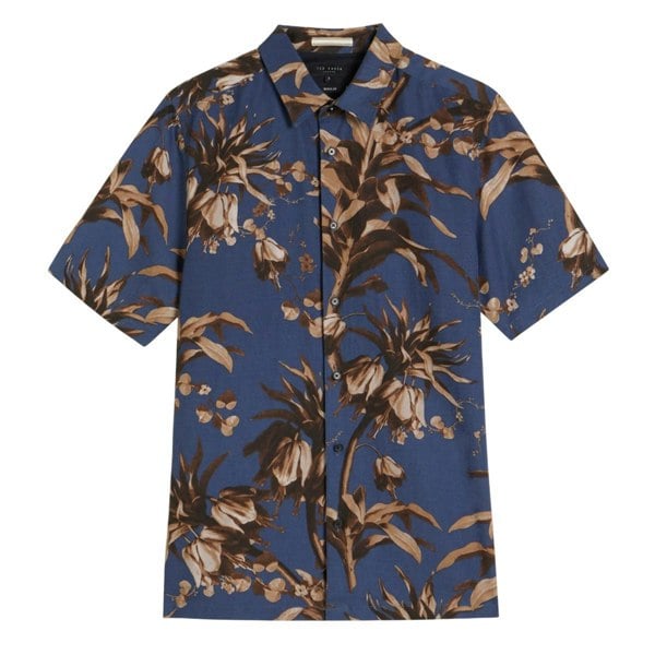 Ted Baker Unisex Adult Belmar Linen Blend Short-Sleeved Shirt - Navy
