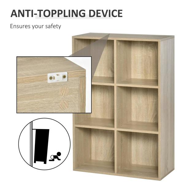 Oak wood effect bookcase with anti-toppling device detail on the back