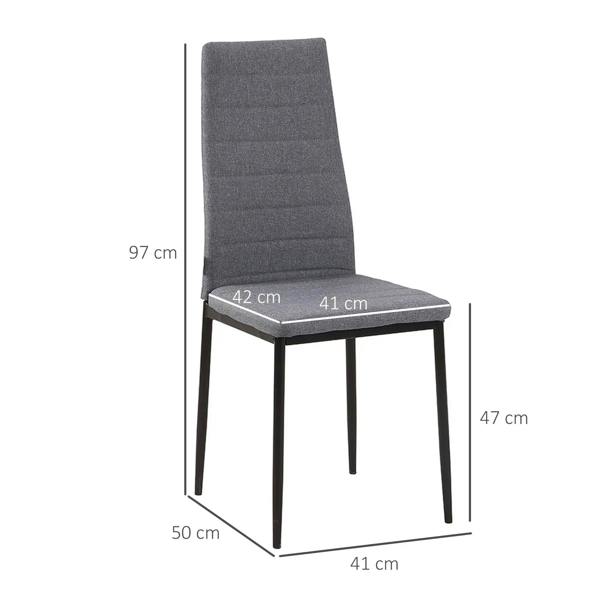 Single grey high-back dining chair with labeled dimensions and black metal legs