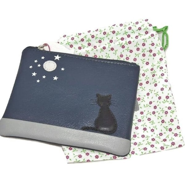 Mala Leather Midnight Collection Black Cat Leather Coin Purse