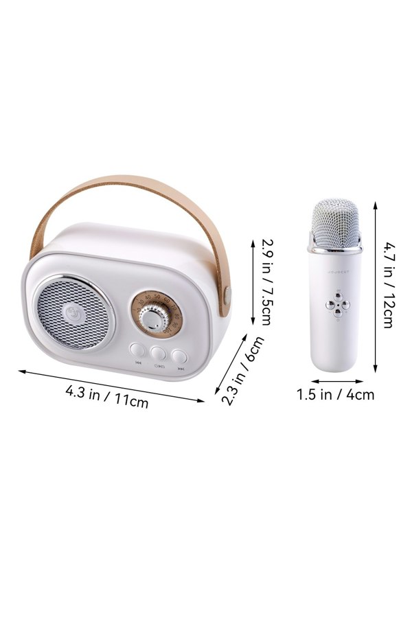 Living and Home Portable Retro bluetooth Karaoke Machine with Wireless Microphones - White