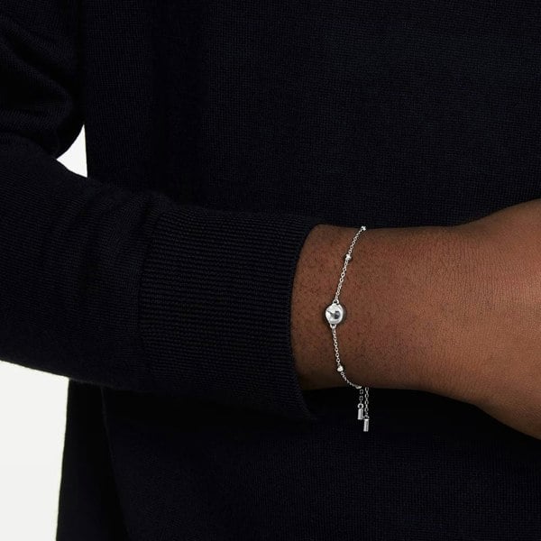 Swarovski Una Rhodium Plated Round White Crystal Bead Toggle Bracelet 5733196