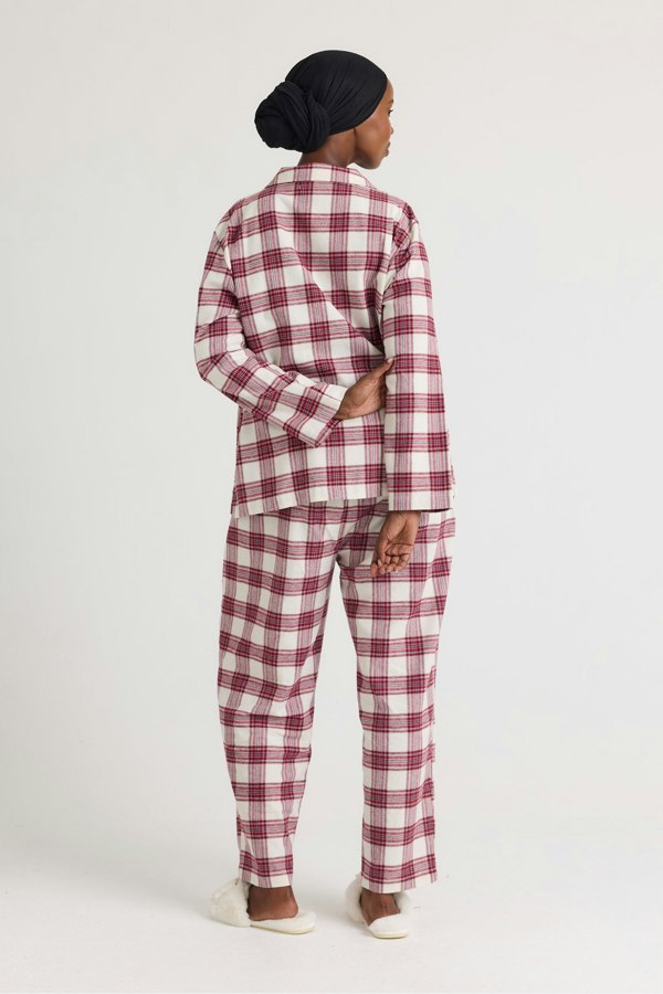 Plaid Long Pyjama Set in Stone - Pajamas