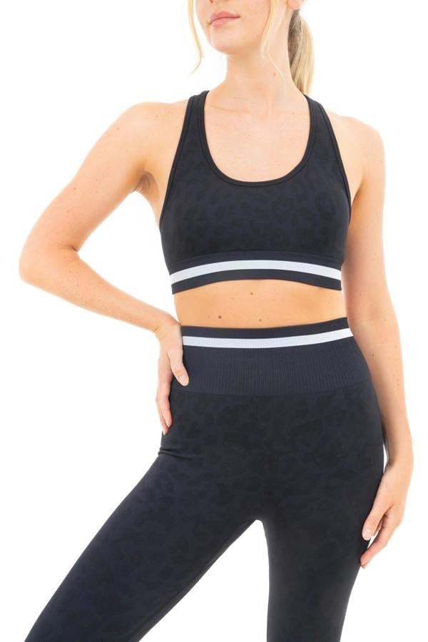 Smart Living Women's Leopard Print Seamless Padded Sports Bra - Black