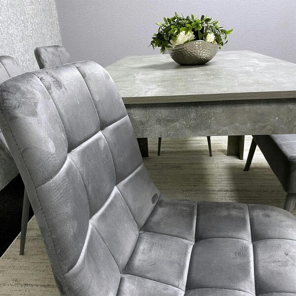 Kosy Koala Wooden Grey Dining Table Set with 4 Grey Velvet Chairs and 1 Grey Bench - Dining Room Furniture