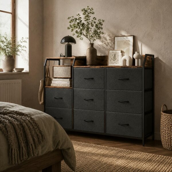 Wyld Haus Comke Metal And Wood Brown And Black 8 Drawer Storage Chest With Integrated Charging Station