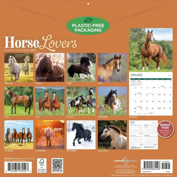 Horse Lovers Calendar 2027, Wall Calendars, Month To View, Animals, Gift