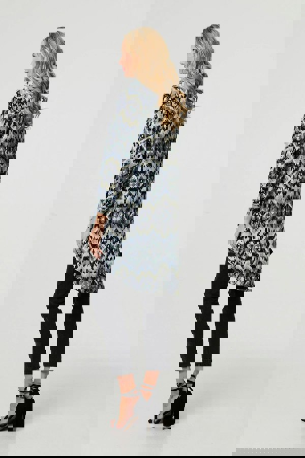 Black | Aztec Print High Low Long Sleeve Shirt
