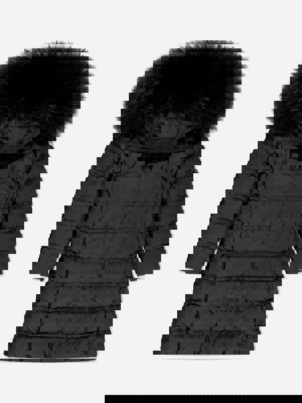 Moncler Enfant Girls Abelle Hooded Shearling Down Coat in Black