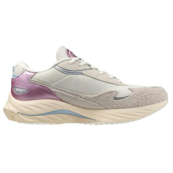 Mizuno Mens Wave Rider Beta Sportstyle Suede Trainers - White Sand/Gold/Sky Blue