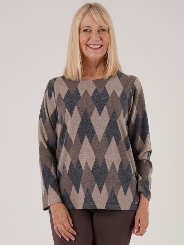 TIGI-Wear Argyle Aop Zip Back - Brown